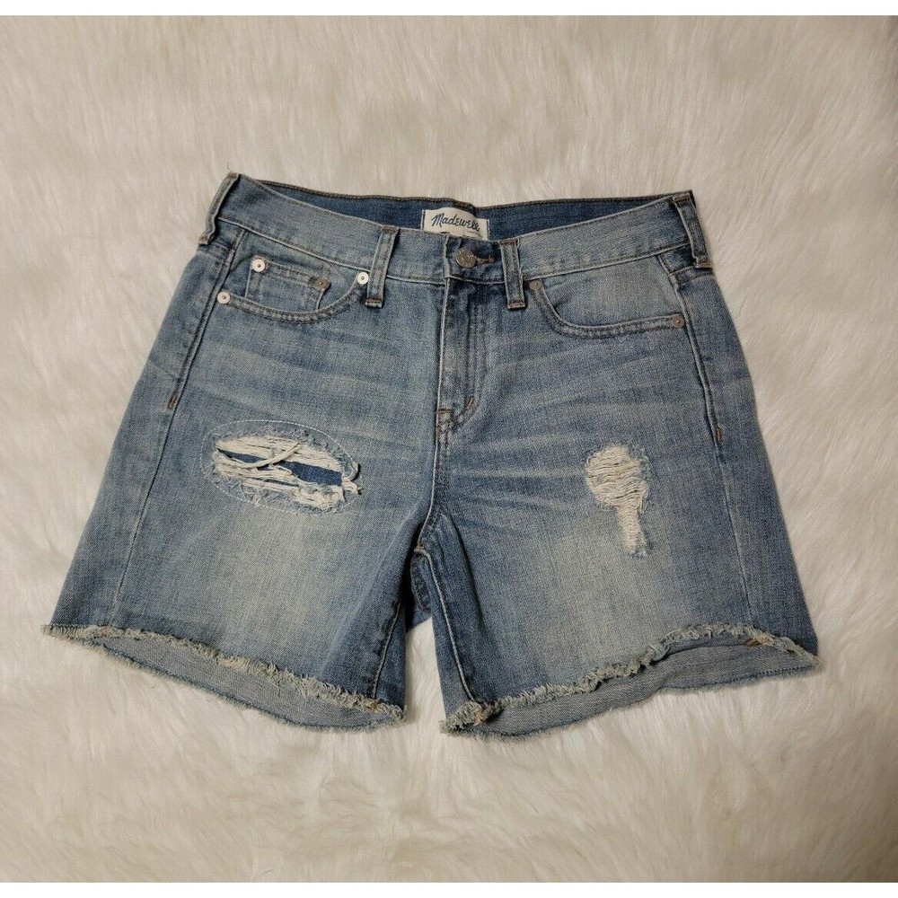 Madewell Womens Size 25 High/Mid Rise Denim Mid Length Shorts Distressed